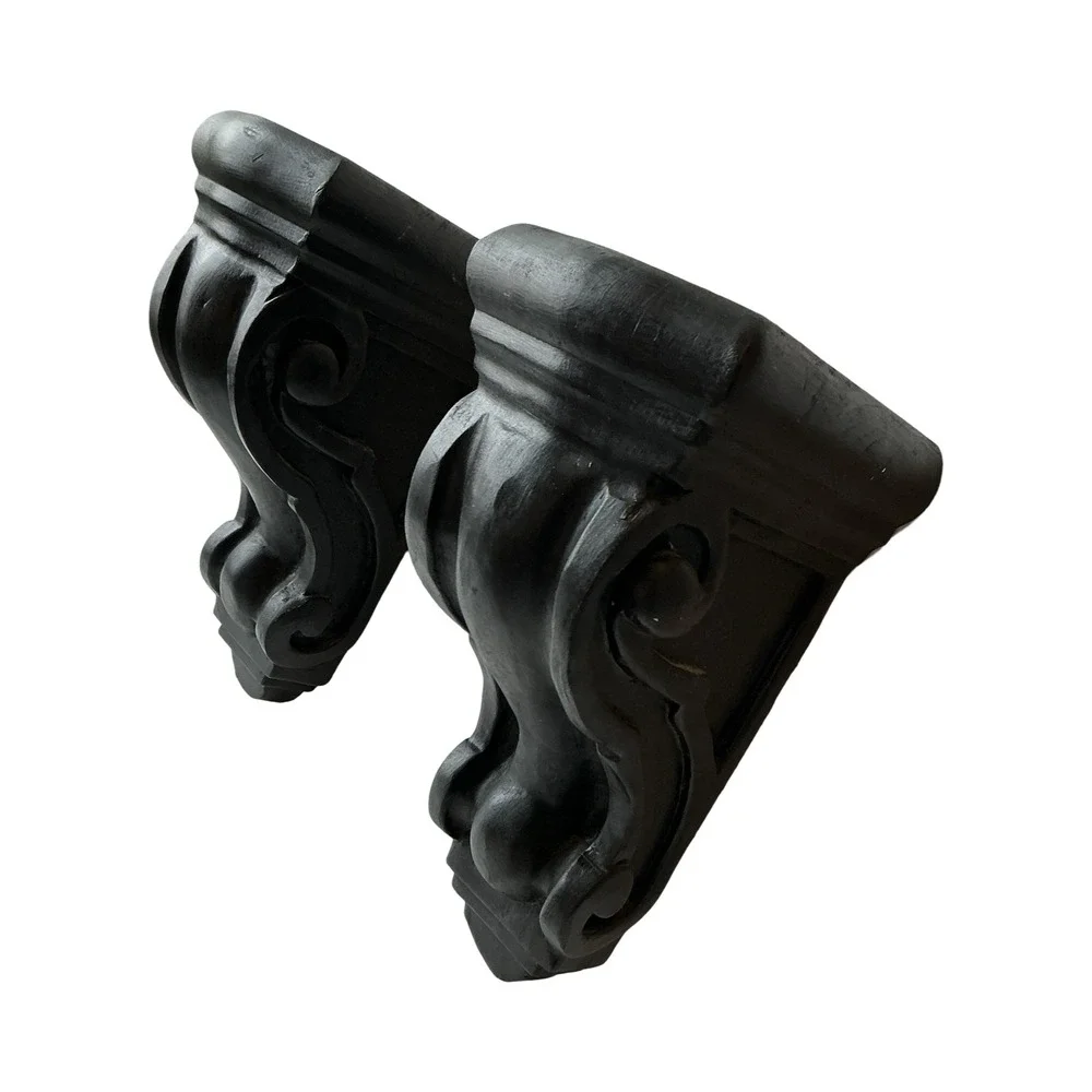 Set of 2 Black Ornate Decorative Shelf Corbel Brackets B-OMLCA-8 9.75x4.5in
